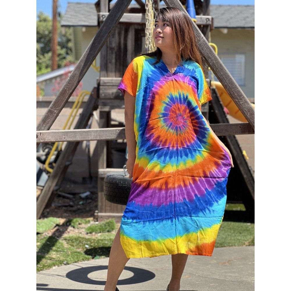 Womens Handmade Tie Dye Beach  Wear Boho Hippie MultiColor Unique Fits M-XL